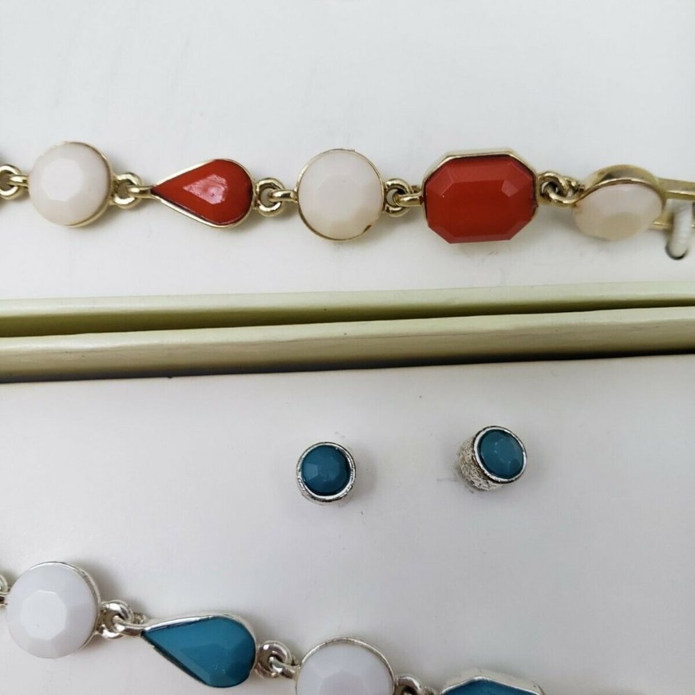Set of TWO Monet Red & White and Turquoise & White
